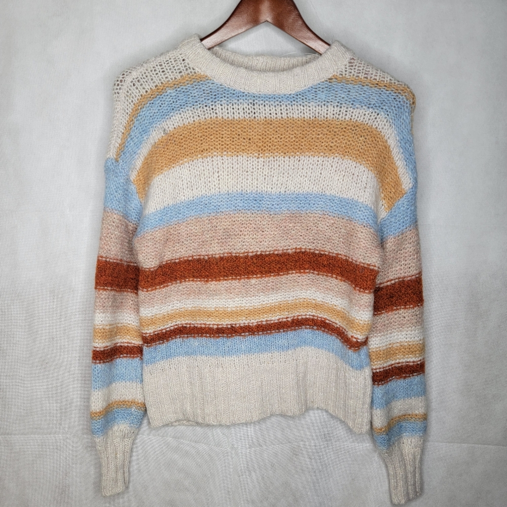 American Eagle Sweater Multicolor Striped Relaxed Boxy Fit Wool Blend Women's XS